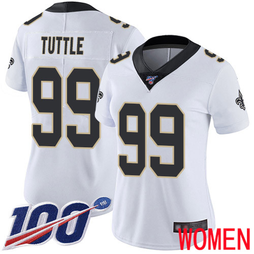 New Orleans Saints Limited White Women Shy Tuttle Road Jersey NFL Football #99 100th Season Vapor Untouchable Jersey->youth nfl jersey->Youth Jersey